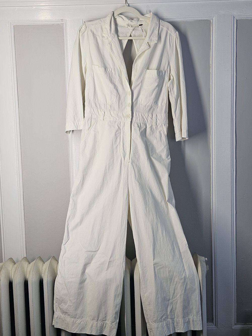 Free People Women’s Cream Utility Jumpsuit Sz L PTP=20